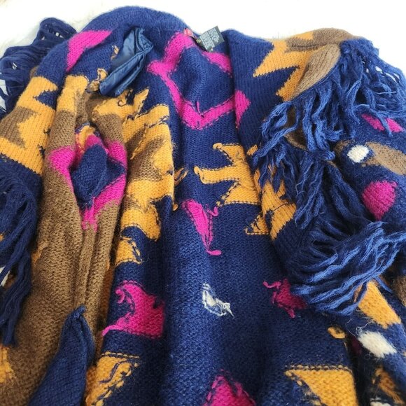 Vintage 90s Oversized Mohair Cardigan Sweater M Fringe Fuzzy Southwestern - Picture 9 of 16